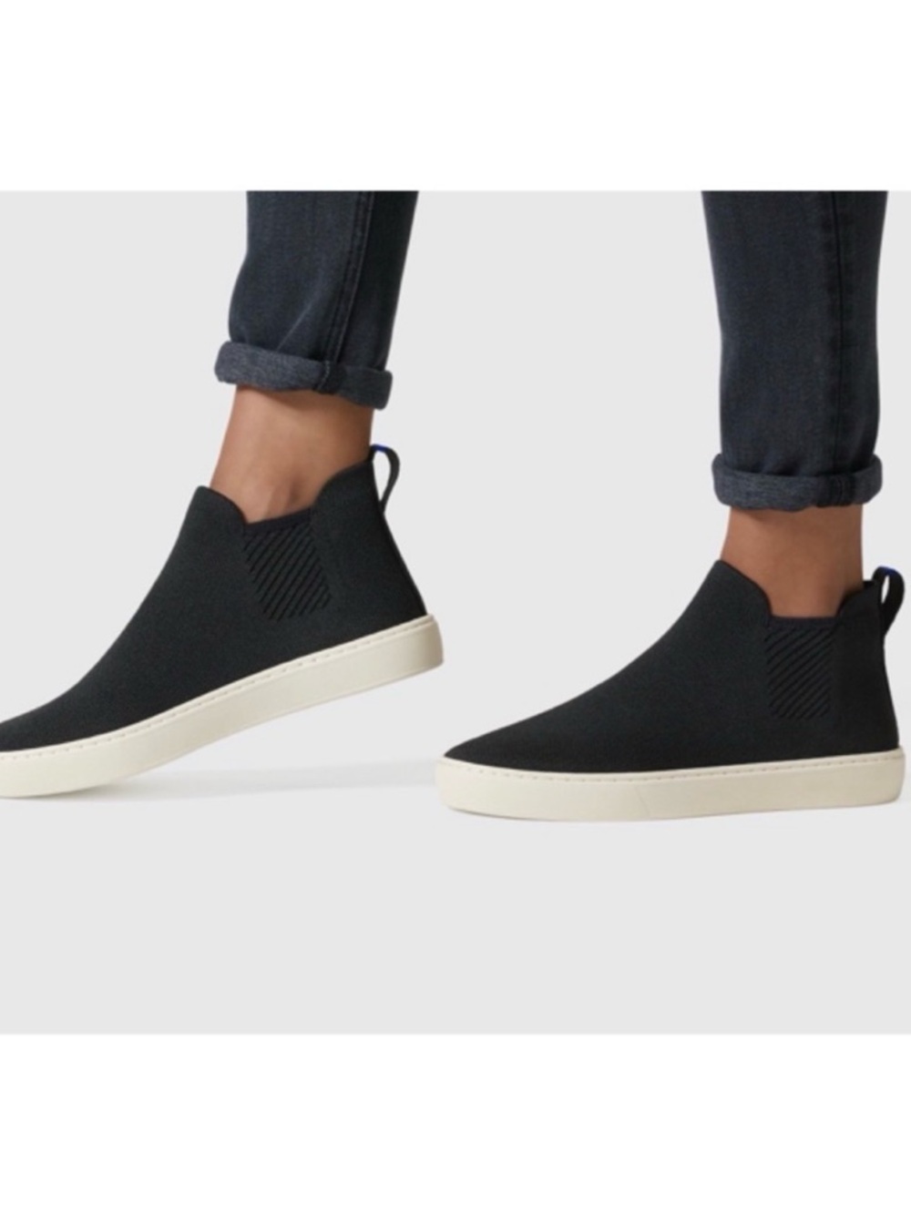 Rothy's Black Slip-On High-Top Sneakers with Cream Sole